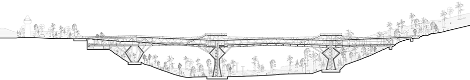 Section aa of Tabiat Bridge by Diba Tensile Architecture in Tehran, Iran