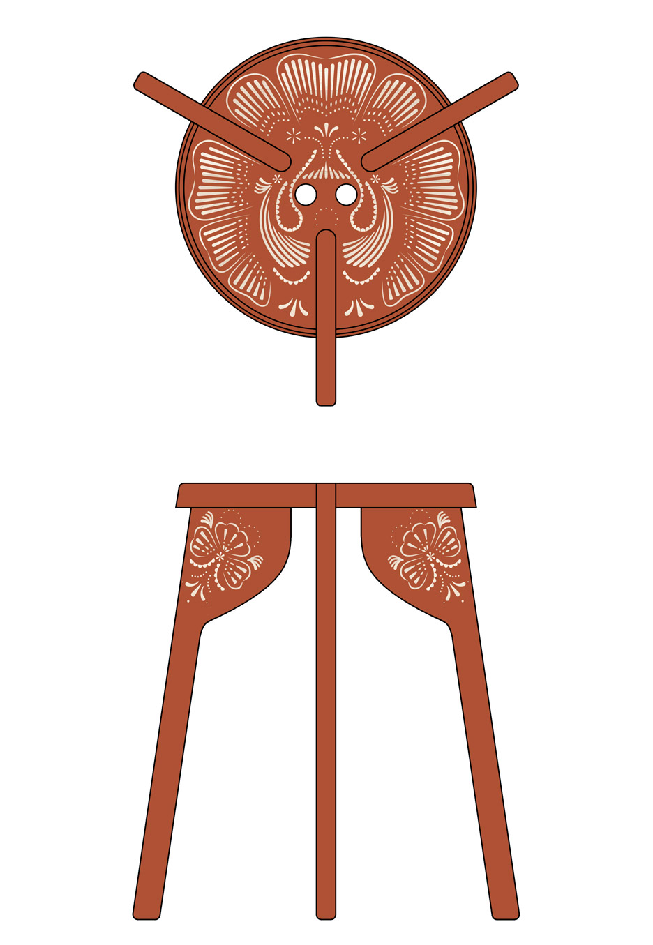 Wingårdhs' Tattoo stool is decorated with wood carvings