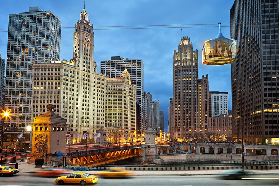 Aerial cable car in Chicago by Marks Barfield architects