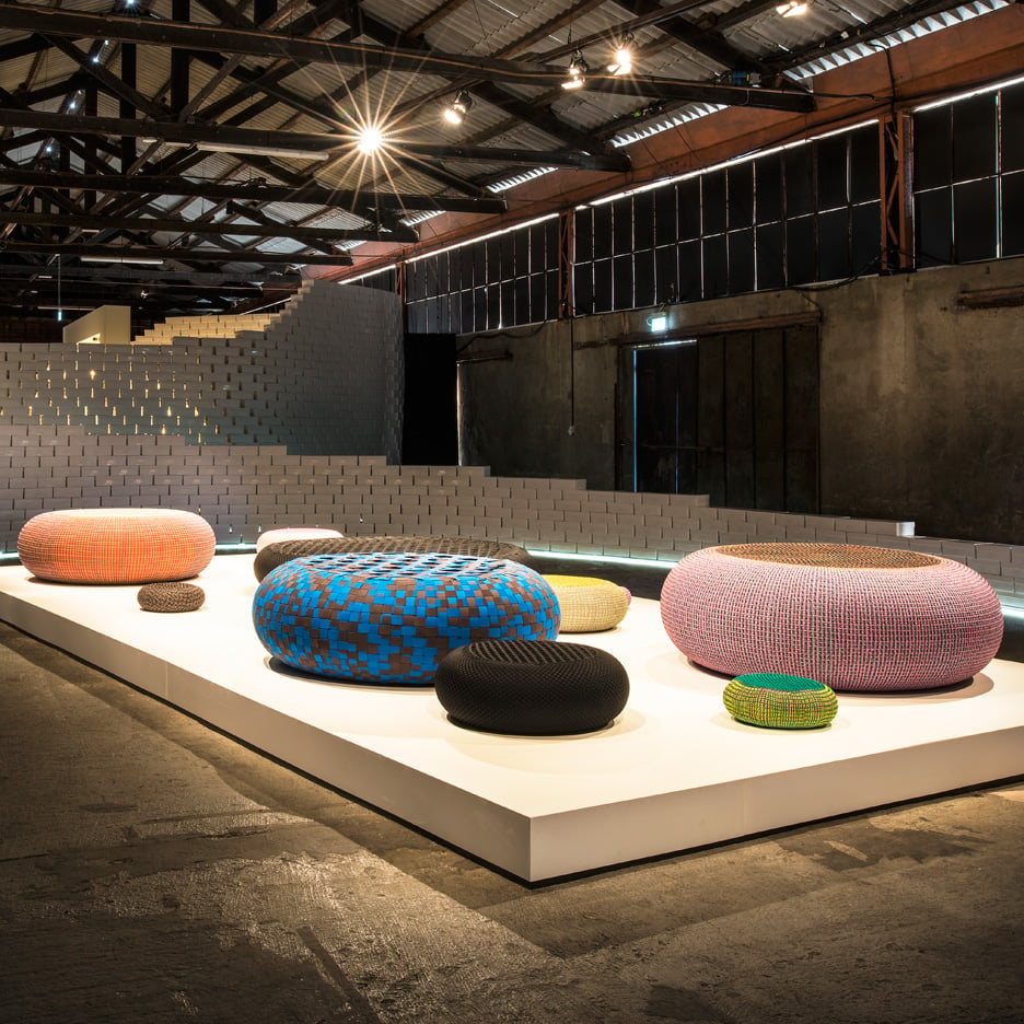 Bertjan Pot's woven seats at Nike's The Nature of Motion exhibition in Milan