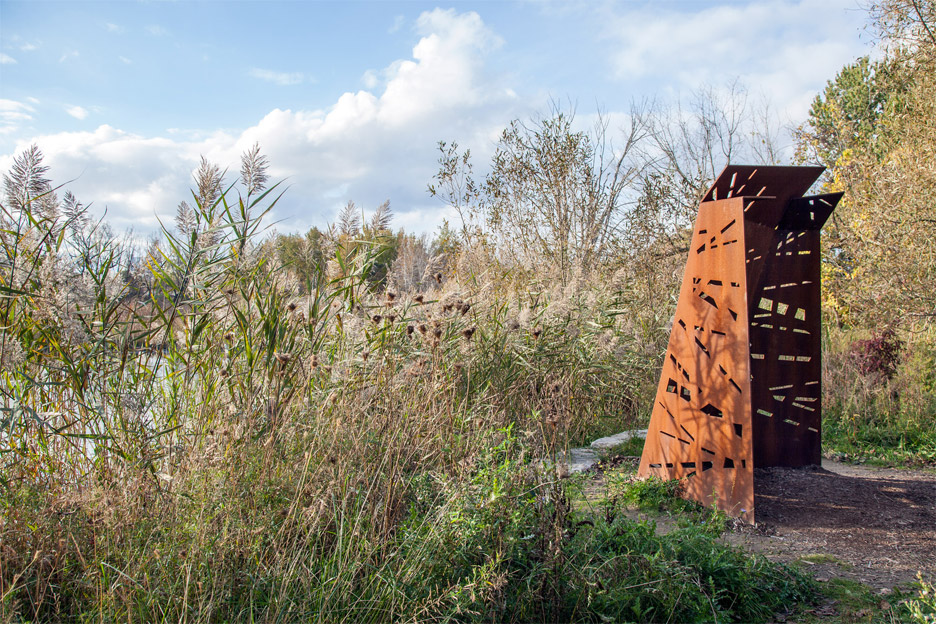 Viewpoint architecture: East Point Park bird sanctuary weathering steel pavilions by Plant Architect in Toronto, Ontario Canada