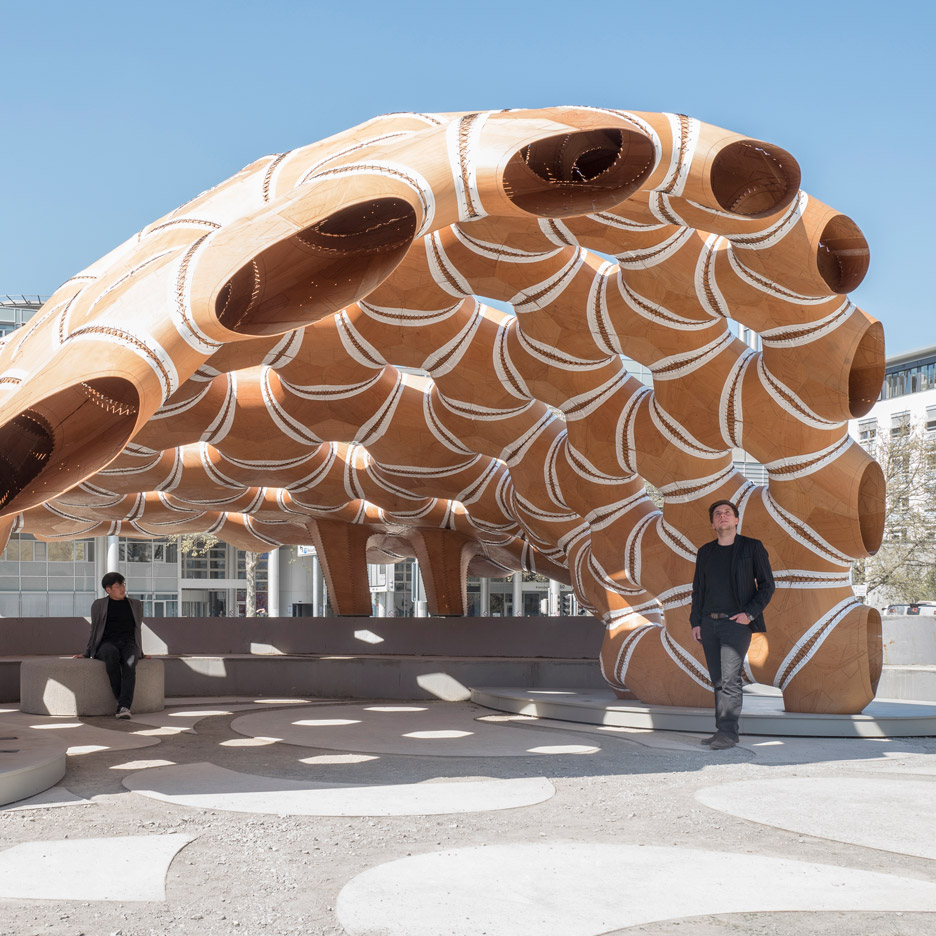 Robotically fabricated pavilion by University of Stuttgart students is based on sea-urchin shells
