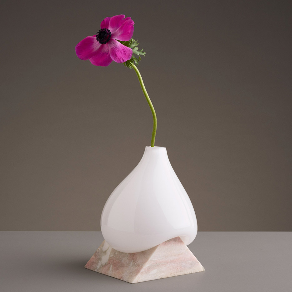 Studio EO's Indefinite Vases pair melting glass with cut stone bases