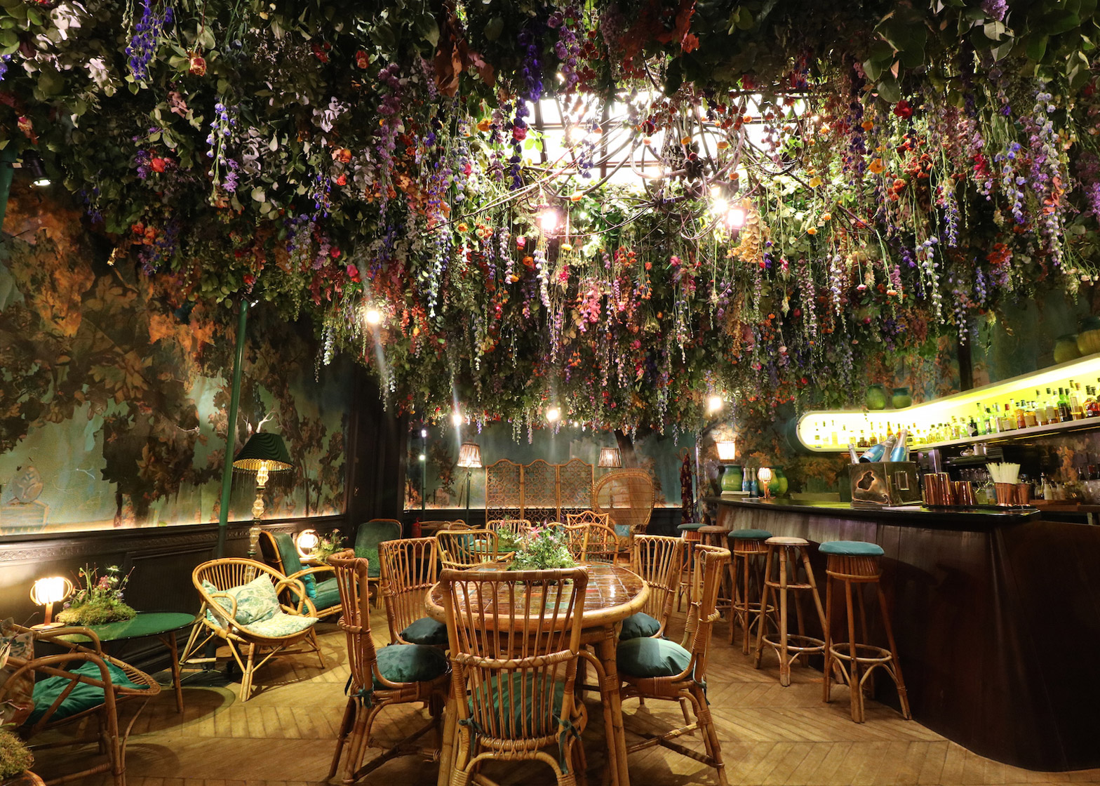 Sketch restaurant filled with floral installations for Flower Show