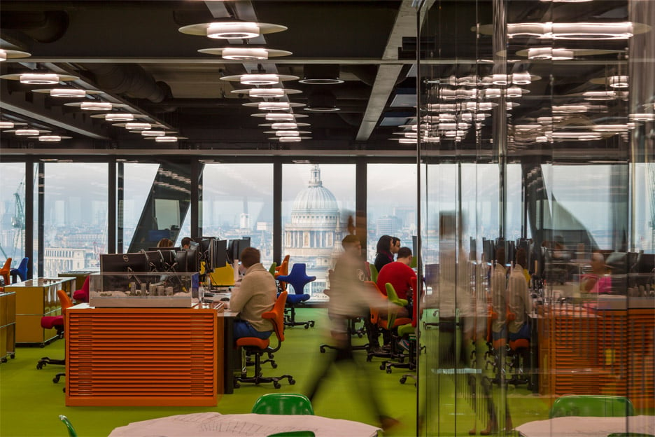 Architecture News: Rogers Stirk Harbour and Partners office interior in the Cheesegrater, Leadenhall Building London, UK