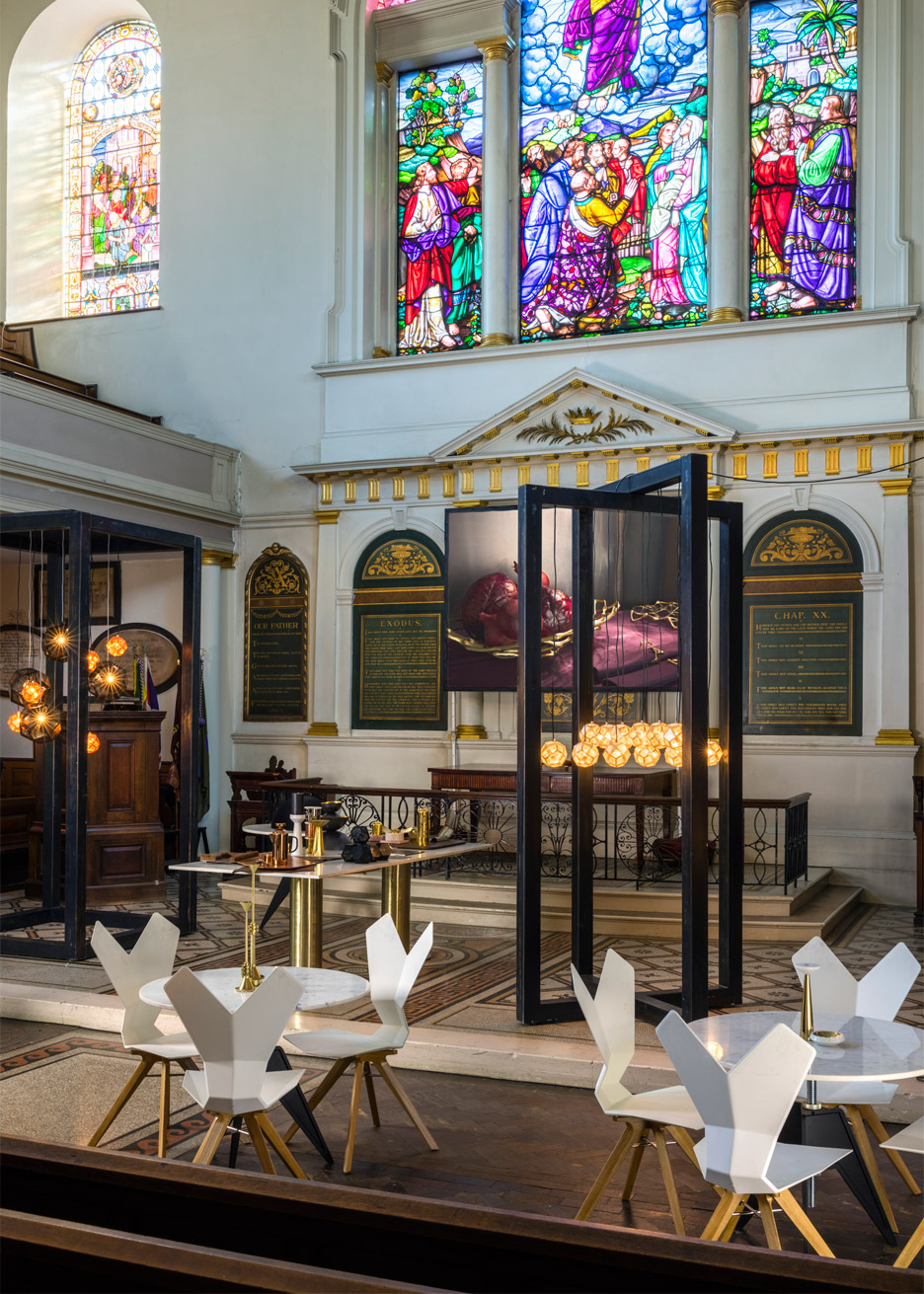 Tom Dixon furniture and lighting exhibition at The Church for Clerkenwell Design Week 2016