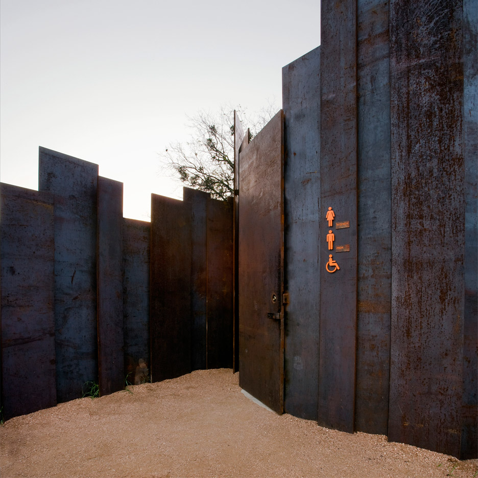Restroom designed by Miro Rivera Architects for the Lady Bird Hike Trail on the banks of the Colorado River in Texas