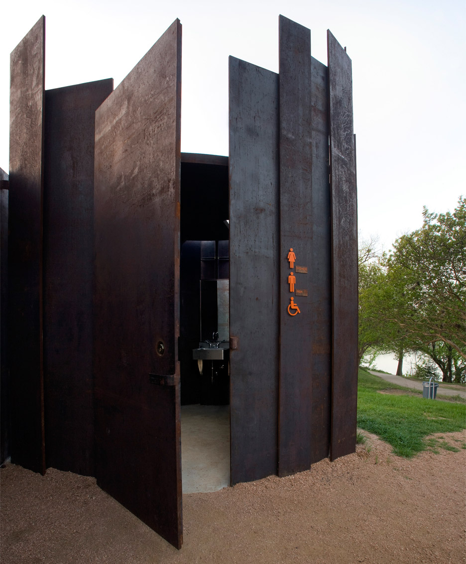 Restroom designed by Miro Rivera Architects for the Lady Bird Hike Trail on the banks of the Colorado River in Texas