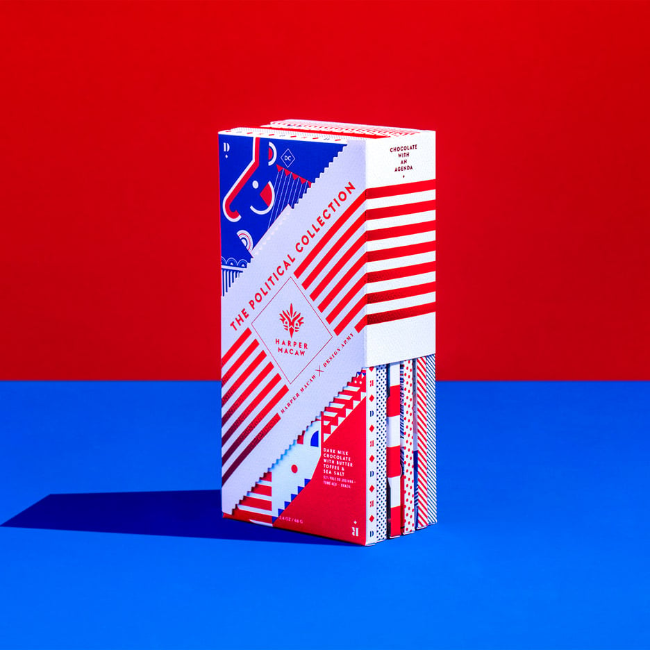 The (Very) Political Selection chocolate packaging by Design Army for Harper Macaw based on the partisan presidential election primaries