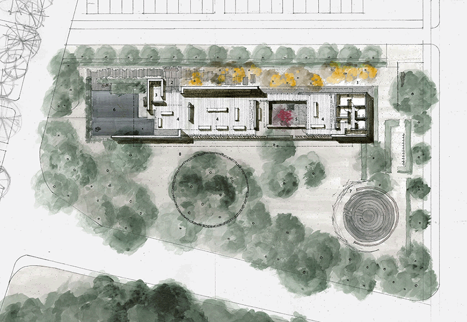 Plan of Windhover Contemplative Retreat by Aidlin Darling Design at Stanford University in California, USA