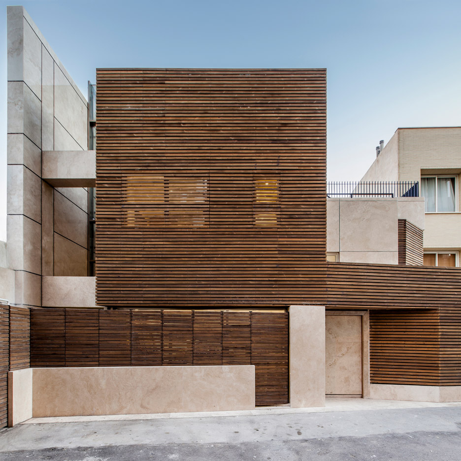 Bagh-Janat residential architecture with timber and travertine cladding in Isfahan Iran by Bracket Design Studio