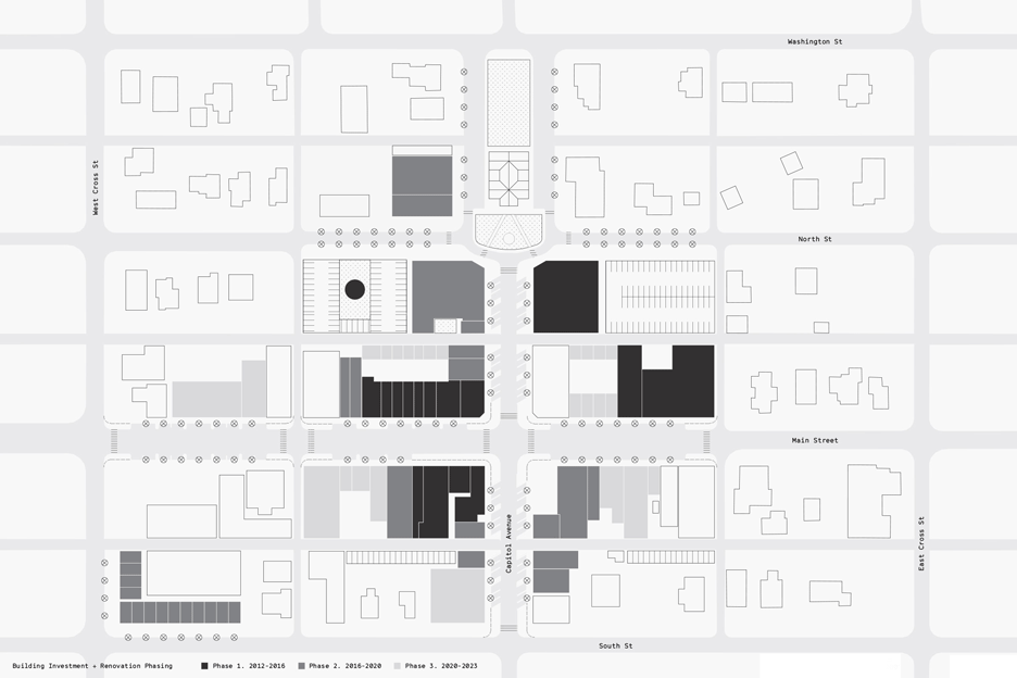 Urban development scheme for Mount Sterling, Illinois by Kiku Obata Architects