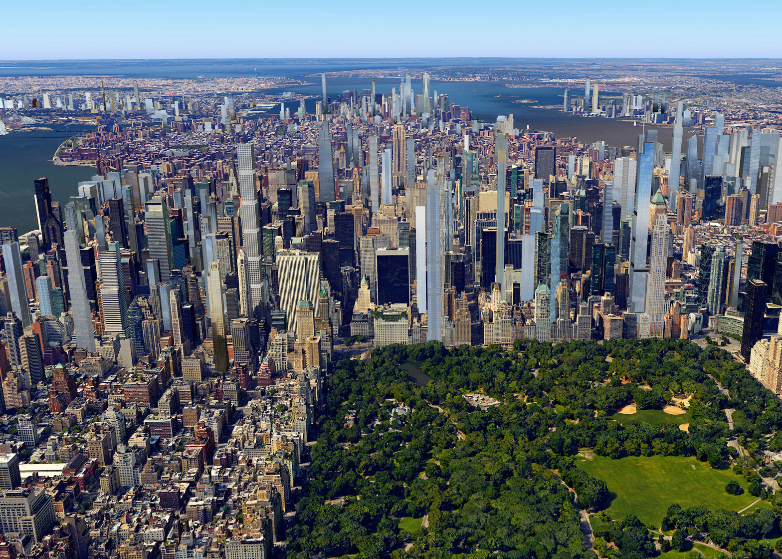 Una fila de torres supertall se puede ver al sur de Central Park 