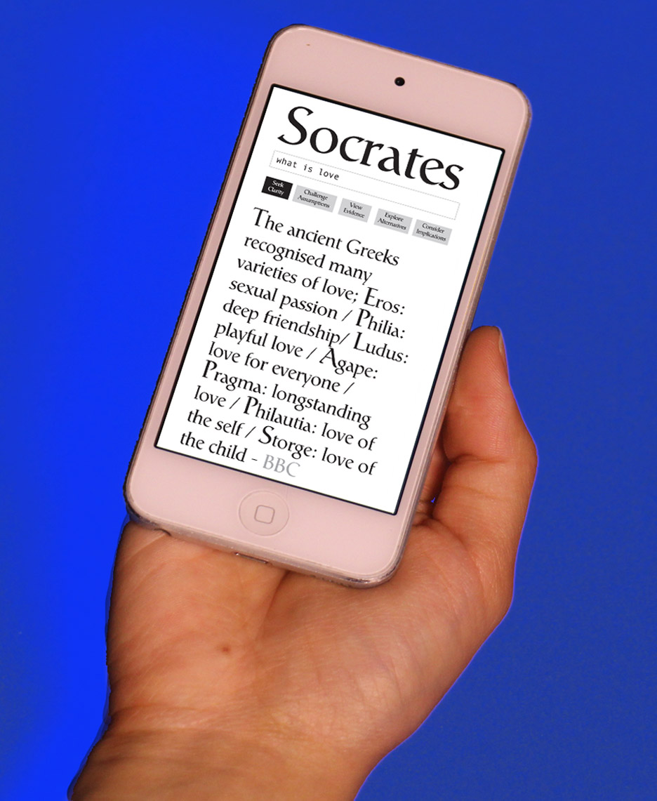 The Socrates Search Engine by Ted Hunt combines google search with Ancient questioning philosophies