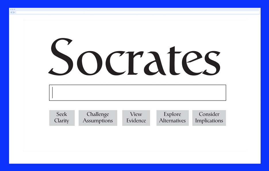 The Socrates Search Engine by Ted Hunt combines google search with Ancient questioning philosophies
