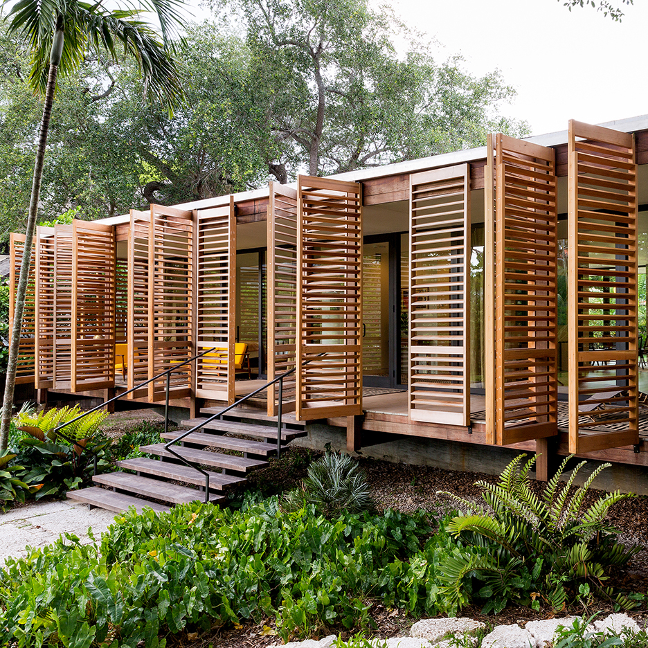 Wooden shutters swing open to reveal Miami house by Brillhart Architecture