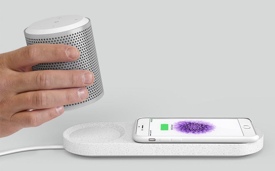 Blond designs portable speaker and charging tray for "interior conscious consumer"