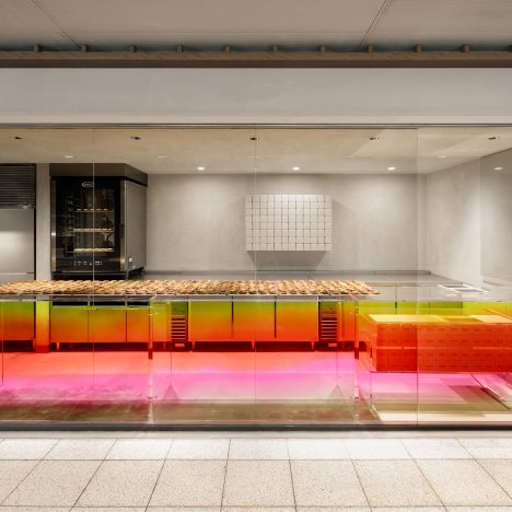 Sunset-hued counter welcomes customers at Tokyo cheese tart shop by Yota Kakuda