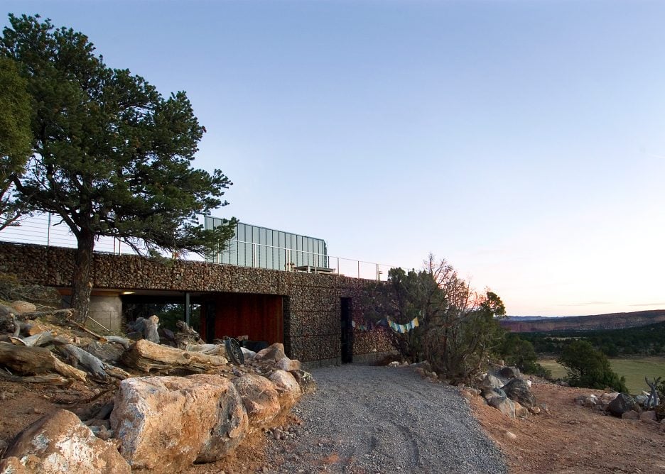 Volcanic Stone Gabions Support Meditation Platform At Utah Spiritual Retreat