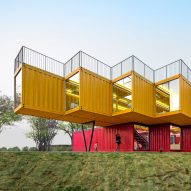 Stacked shipping containers form temporary pavilion by People's Architecture Office