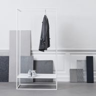 Geometric coat stands and book shelves feature in Kristina Dam's Sculptural Minimalism collection