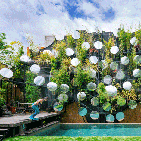 Madrid swimming pool updated by Manuel Ocaña with mist, mirrors and plants