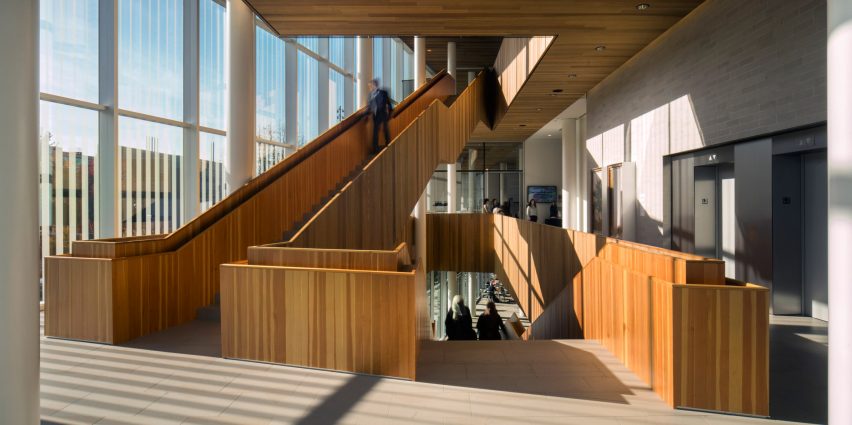 Vancouver university building by KPMB features fritted glass and rough-sawn cedar