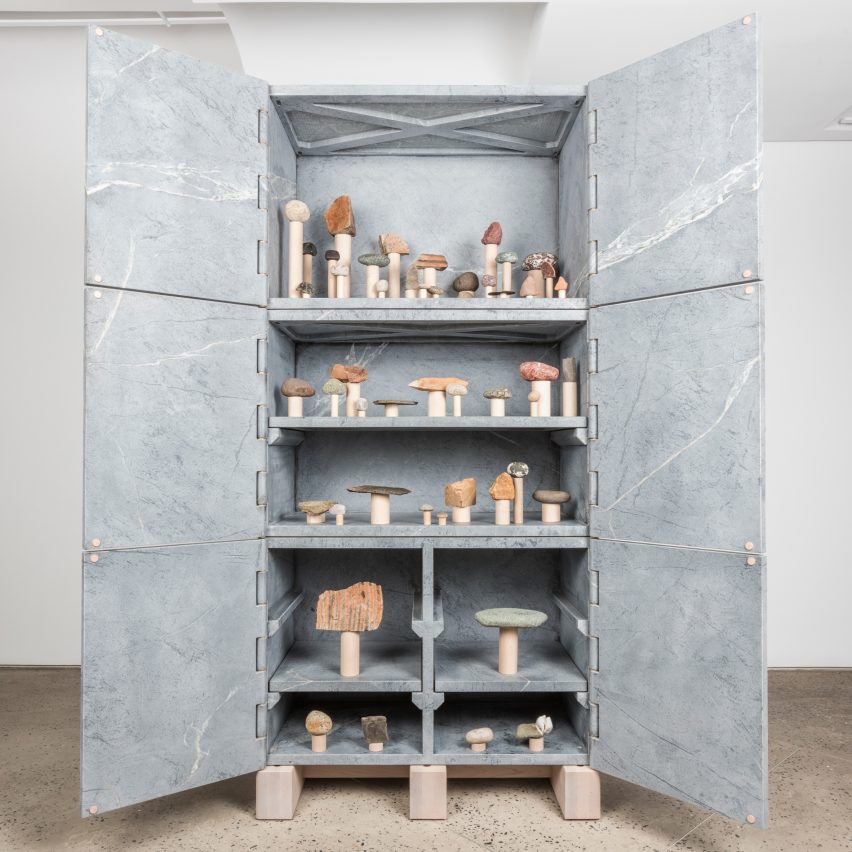 Relief Stone Cabinet by Fort Standard at Chamber's Of Cabinets and Curiosities exhibition
