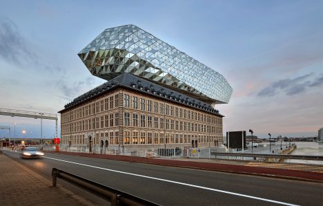 Zaha Hadid Architects sits rippling glass lump on top of Antwerp port building