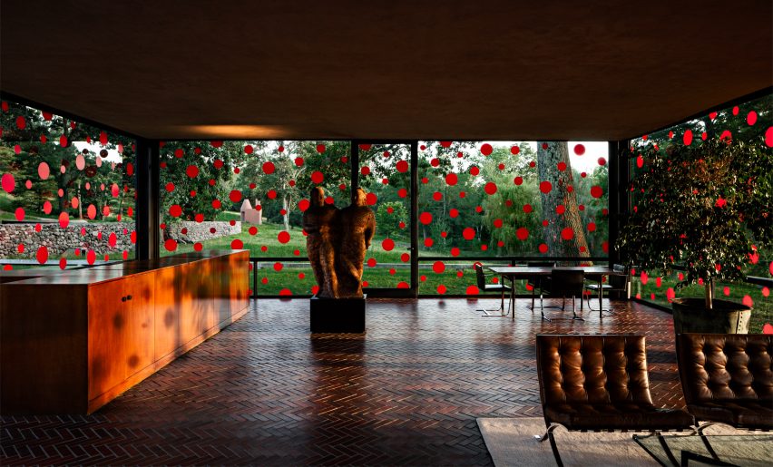 Yayoi Kusama plasters red dots across Philip Johnson's Glass House
