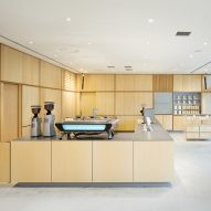 Schemata Architects creates basswood-lined interior for Blue Bottle Coffee