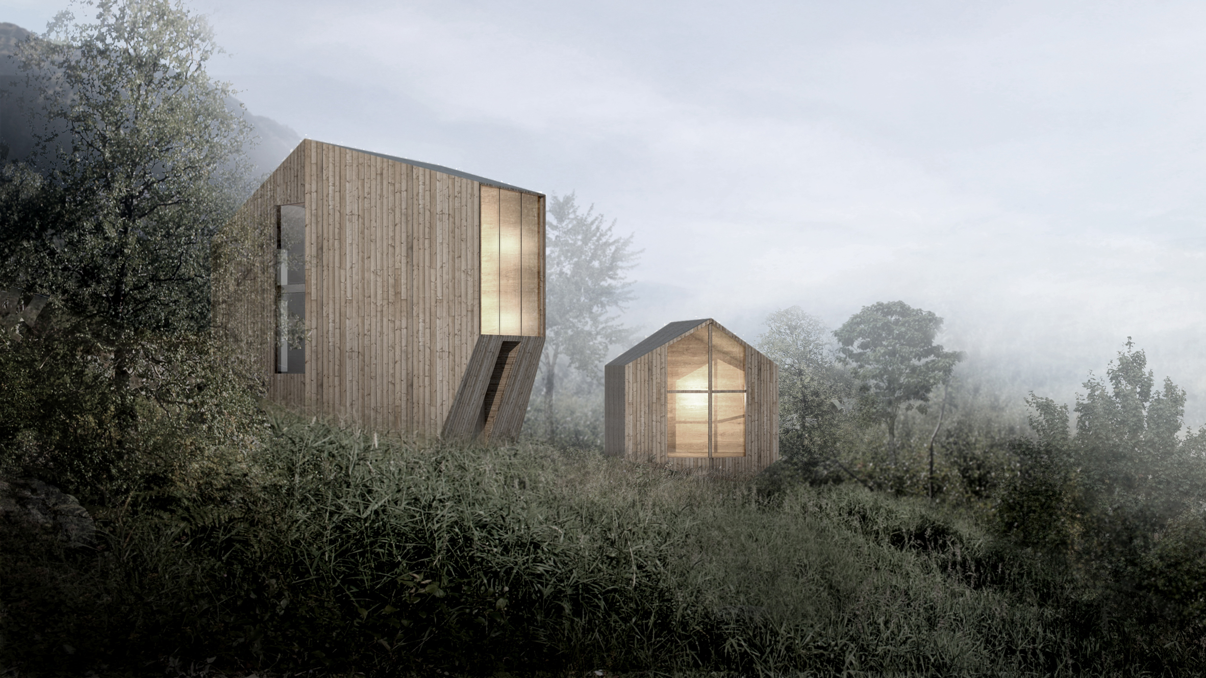 Reiulf Ramstad designs angular wooden cabins for a Norwegian valley