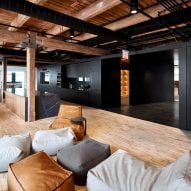 Chicago office by Those Architects features pegboard walls and a baseball batting cage