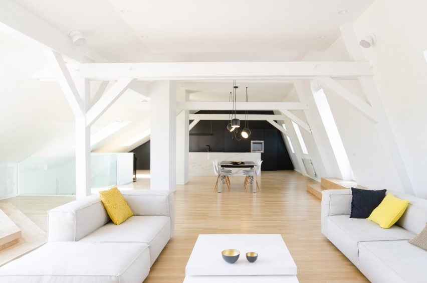 A white-walled attic conversion in France