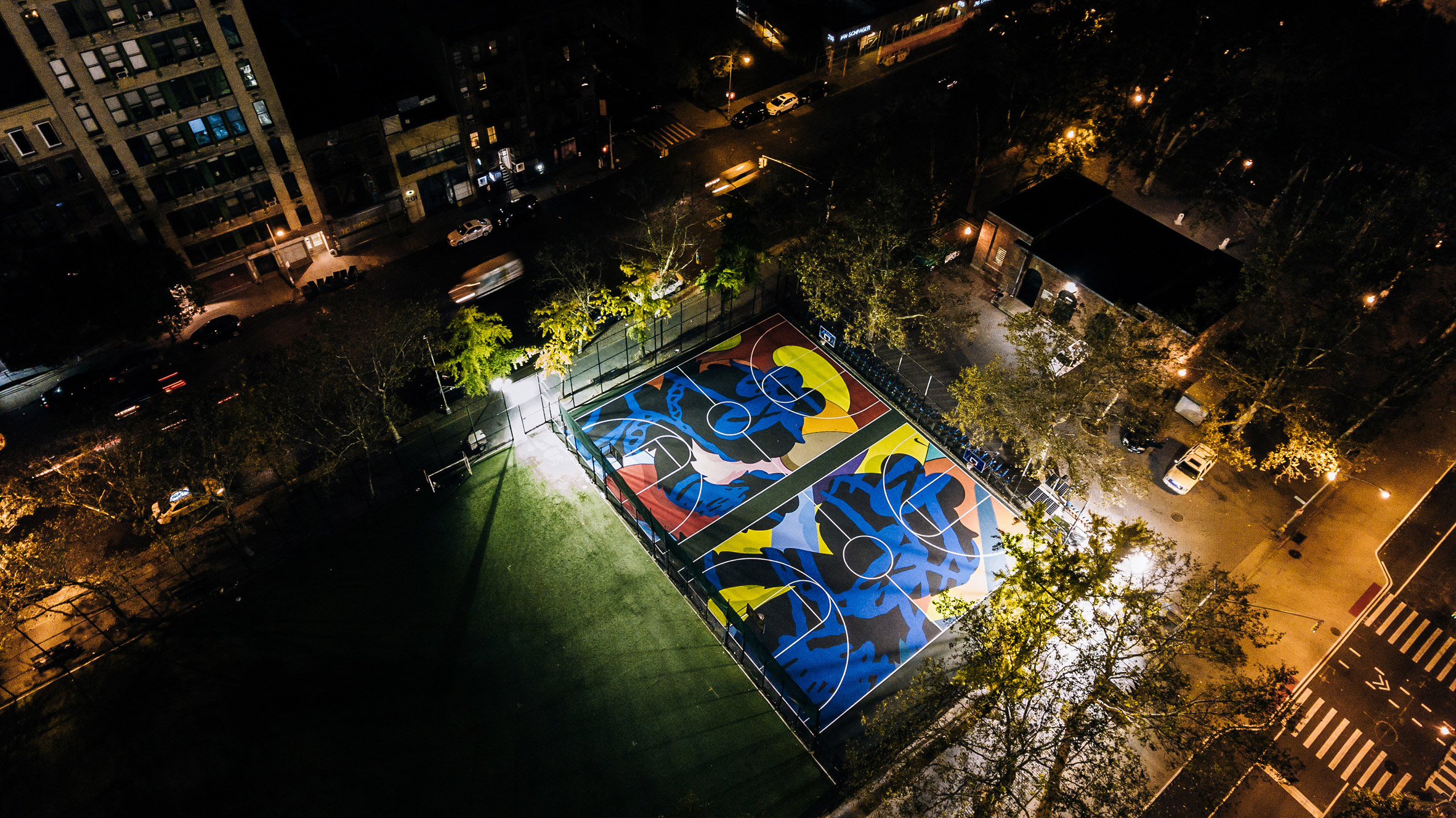 Kaws covers New York basketball courts in colourful murals