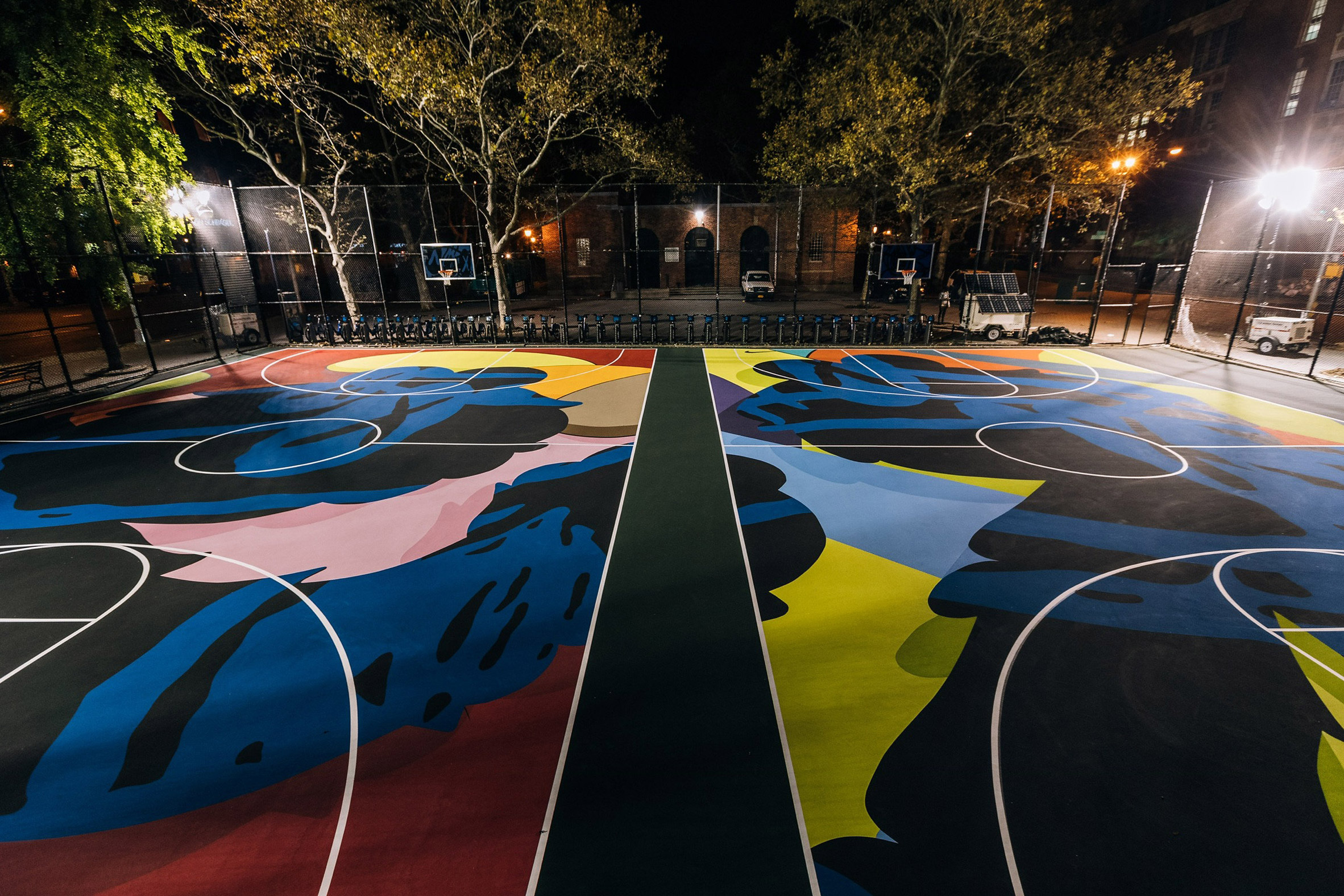 Kaws covers New York basketball courts in colourful murals