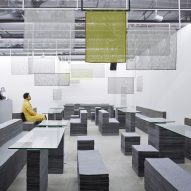 Stacked felt sheets create seating inside South Korean cafe