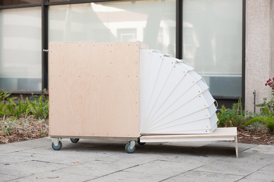 Nomadic shelter Rolly with retractable cover and entry by MADWorkshop and USC Homeless Studio Project