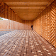 Architecture students build latticed-wood community centre in German refugee camp
