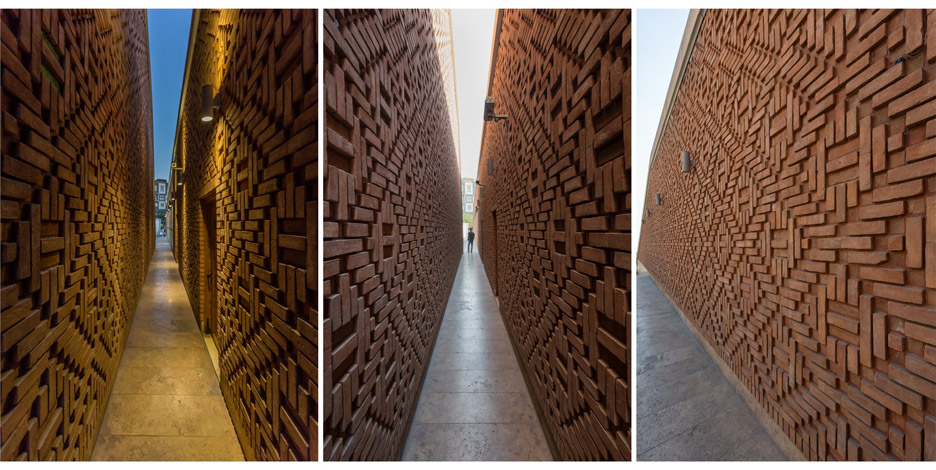 Architizer A+ Awards - Hallway brick detail of Emam Reza Mosque and Cultural Complex by Kalout Architecture Studio