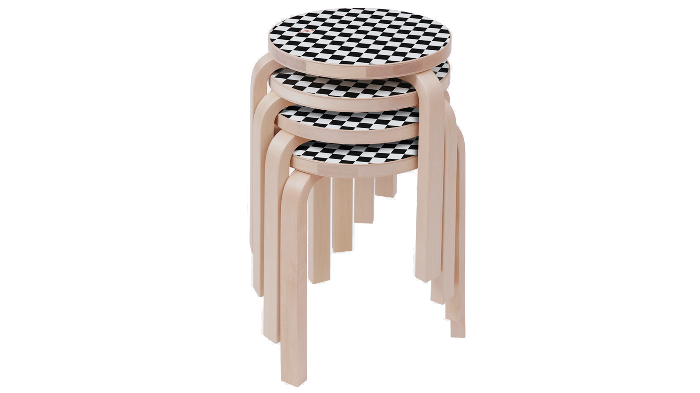 Supreme unveils chequerboard edition of Artek's iconic Aalto Stool 60