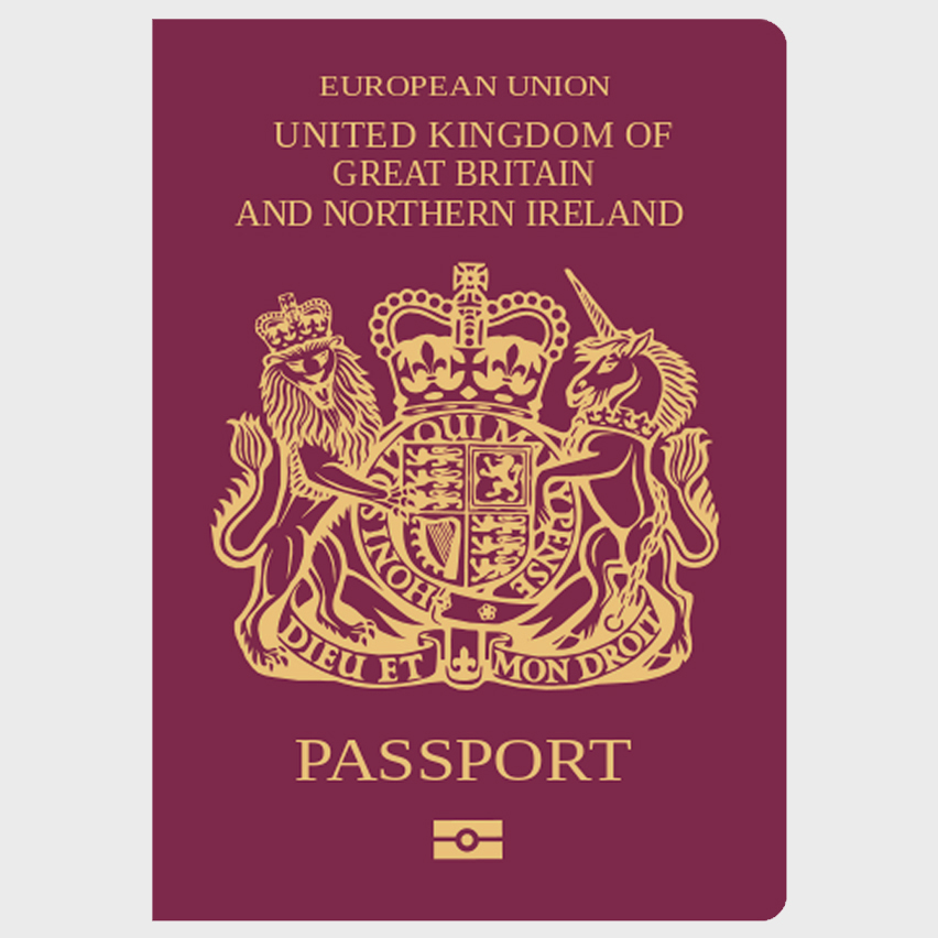 The current British passport with a burgundy soft cover
