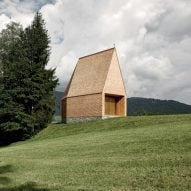 Bernardo Bader completes tiny wooden chapel with pointy wooden roof in western Austria