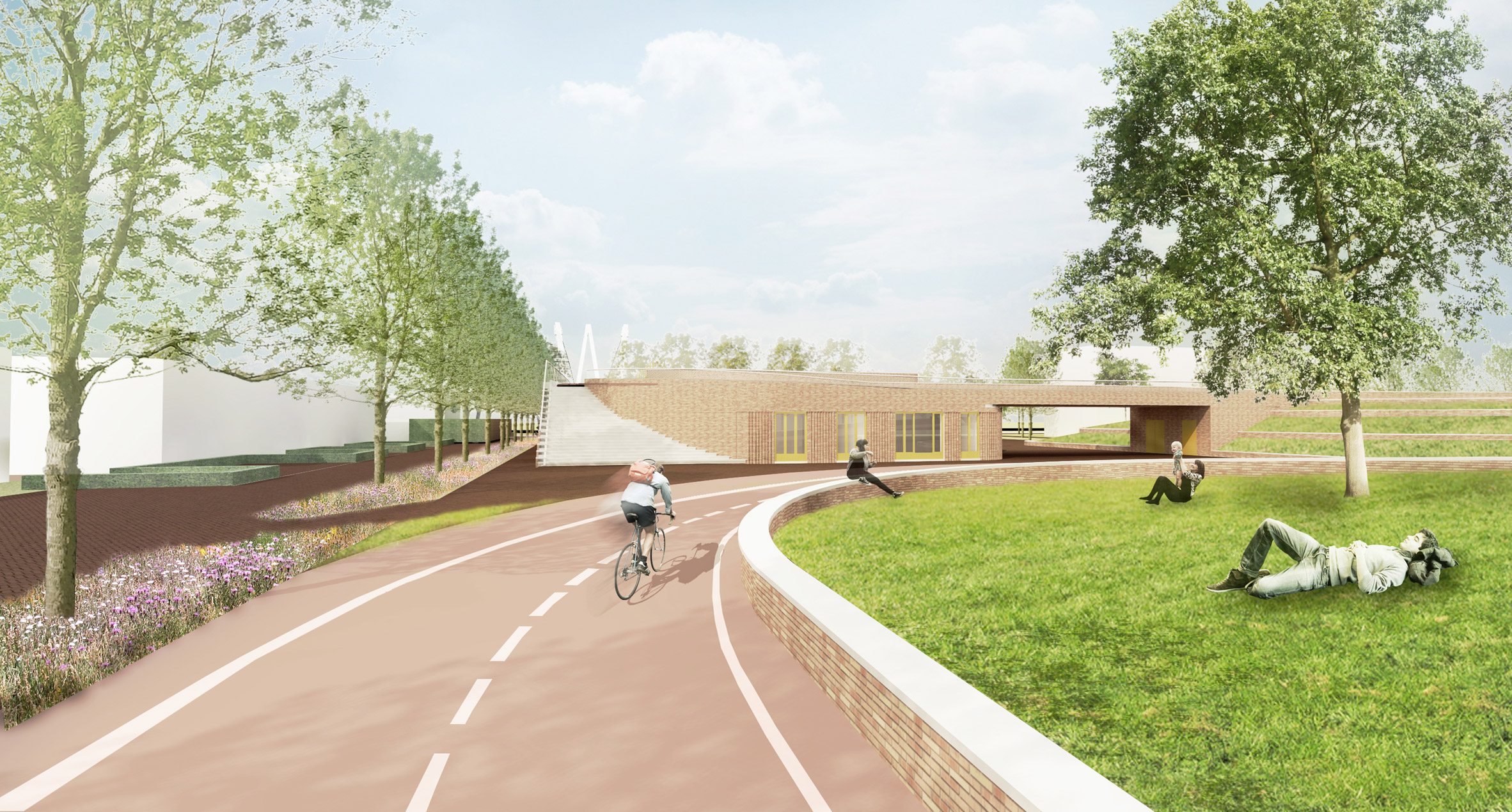 Red Cycle Path By Next And Rudy Uytenhaak Snakes Over Utrecht School And Canal