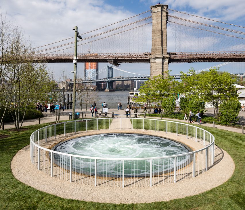 Anish Kapoor's Descension installed in Brooklyn Bridge Park