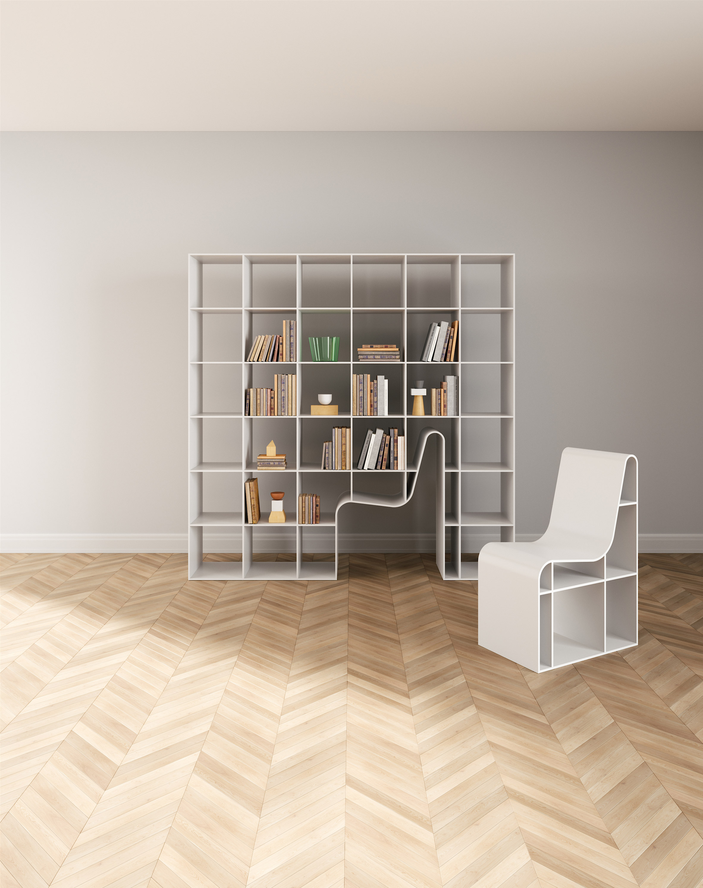 Sou Fujimoto designs hybrid bookshelf and chair for Alias