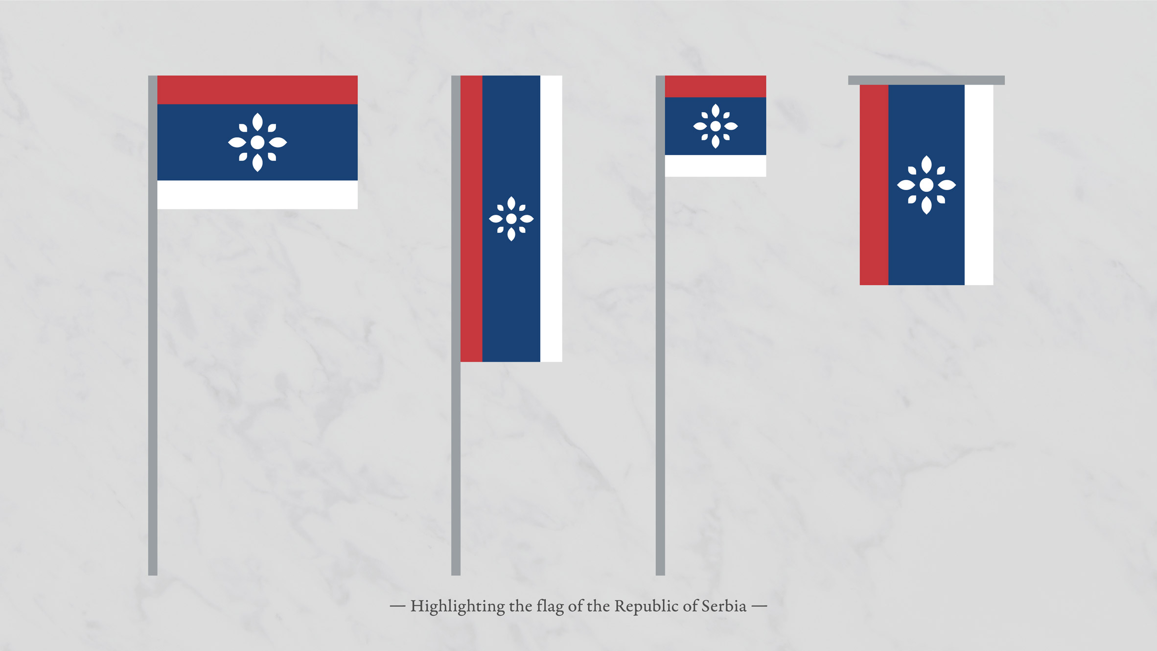 SERBIA  FLOOR STANDING FLAG & WOODEN BASE 