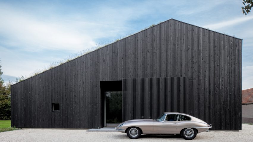Dutch studio FillieVerhoeven Architects has completed a house near Rotterdam featuring an asymmetric gabled form clad entirely in blackened timber.