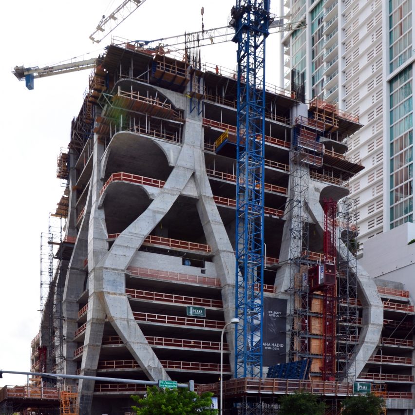 Cranes at Zaha Hadid's 1000 Museum in Miami