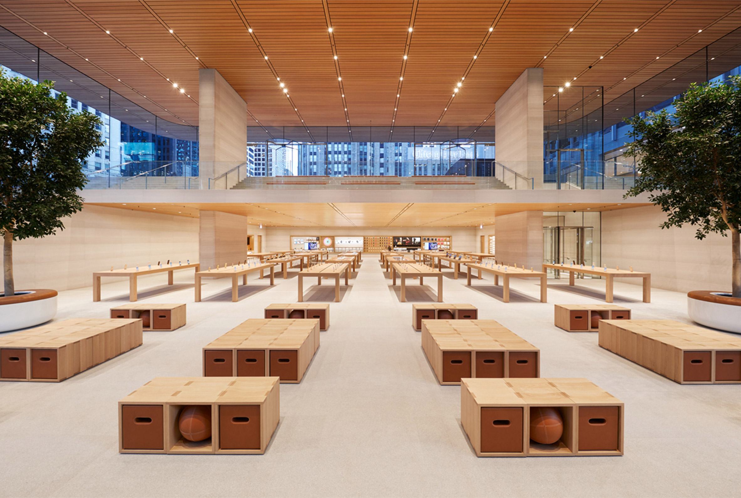 Apple retail store in Chicago full of glass and places to mingle